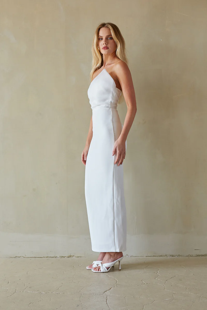 Odessa Asymmetrical Neck Strapless Maxi Dress