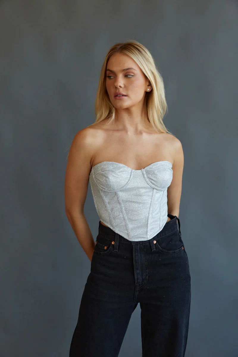 Brenna Strapless Glitter Corset Top