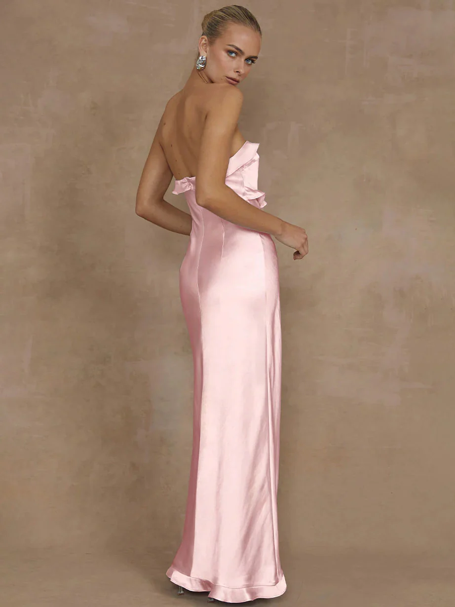 Lorena Ruffle Satin Maxi Dress