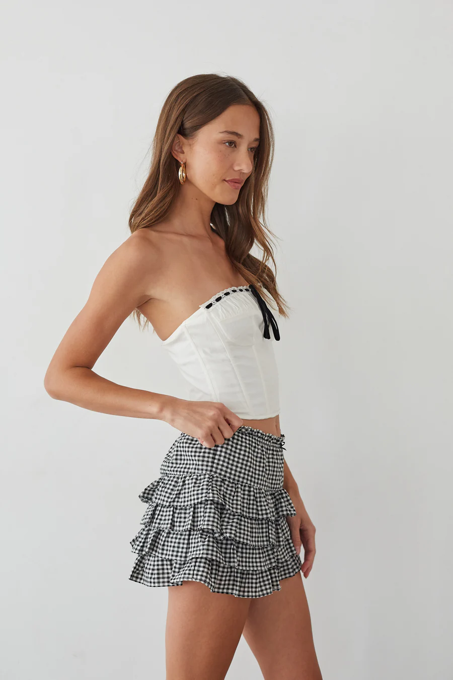 Pearl Ruffle Gingham Skort