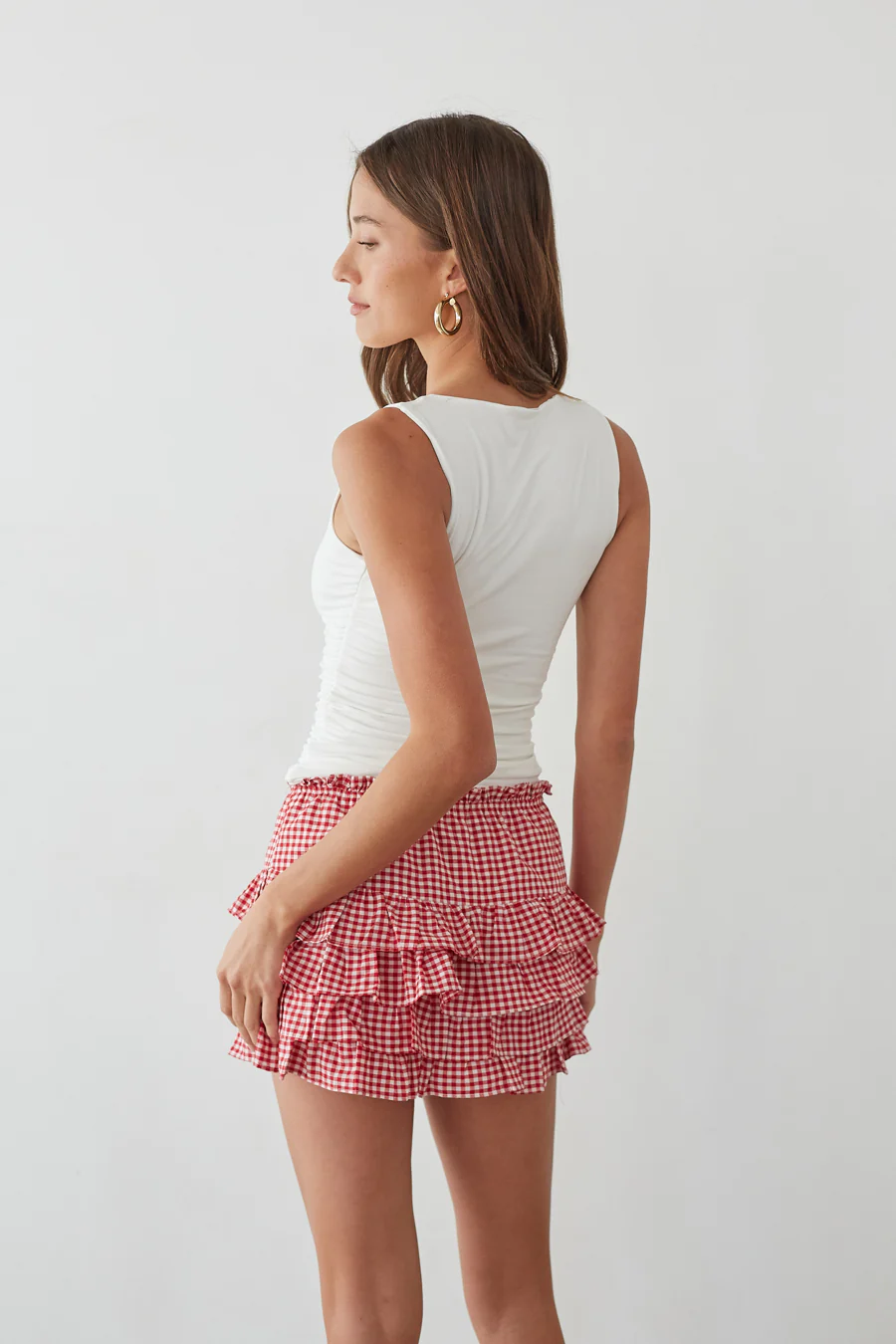 Pearl Ruffle Gingham Skort