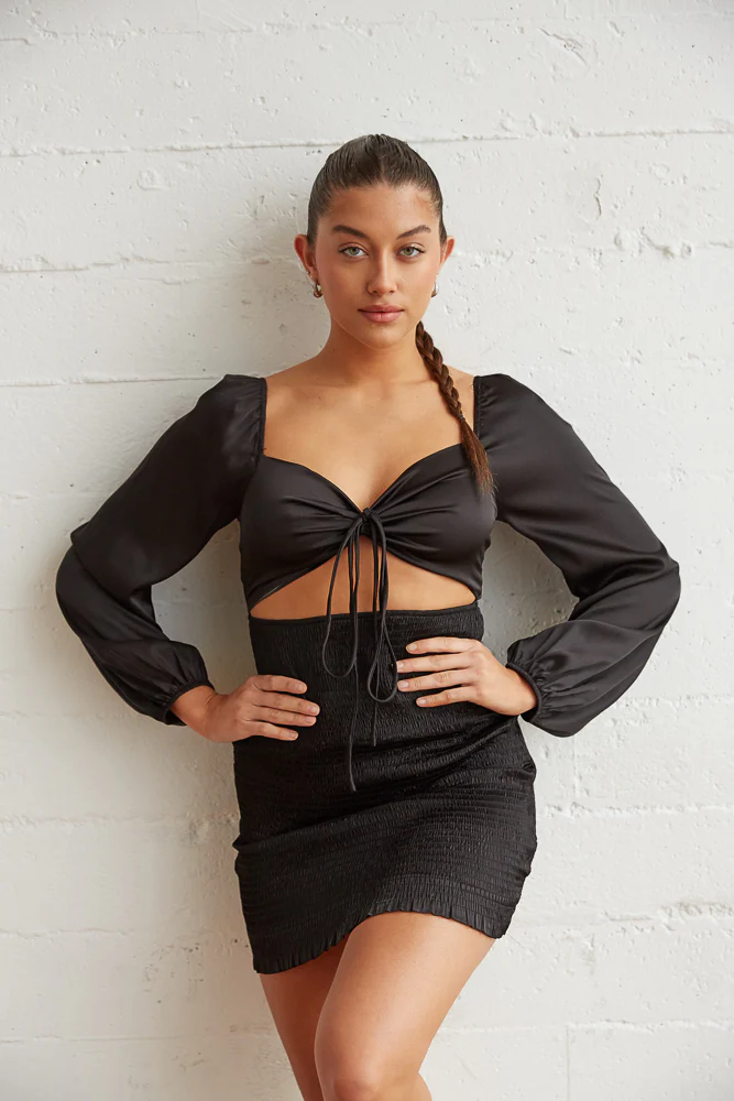 Kaia Smocked Satin Mini Dress