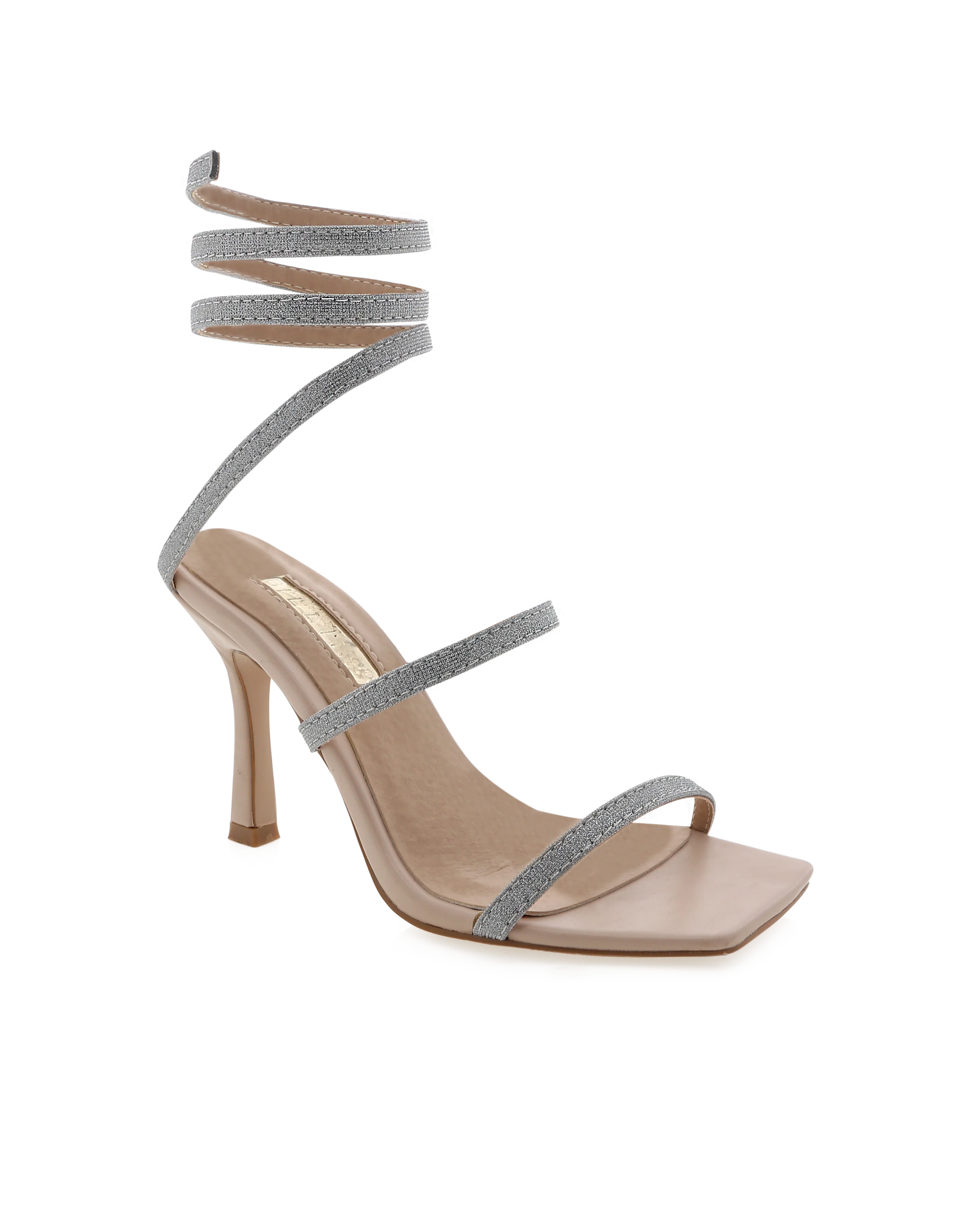 Simi Ankle Strap Heel in Nude Silver