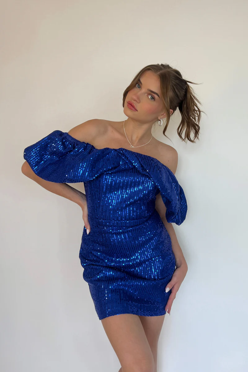 The Gardens Puff Sleeve Sequin Dress