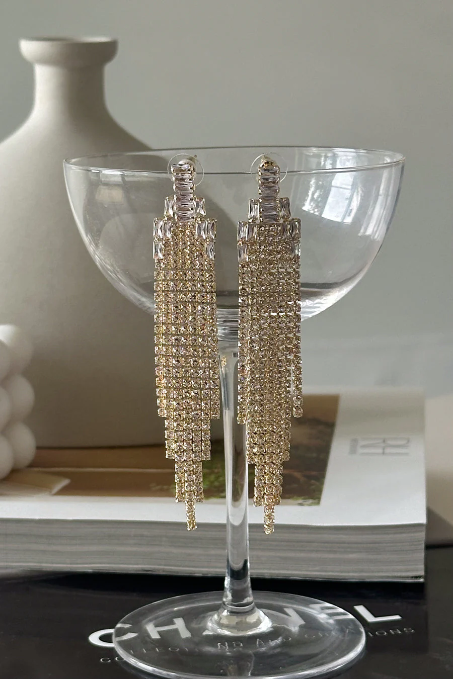 Serena Rhinestone Tassle Drop Studs
