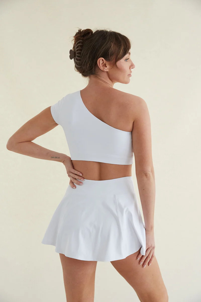 Mia Smoothing One Shoulder Crop Top in White