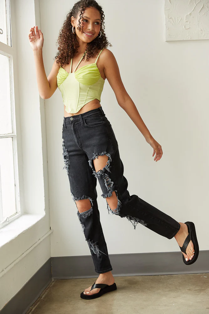 Mason High-Rise Distressed Straight Leg Jeans