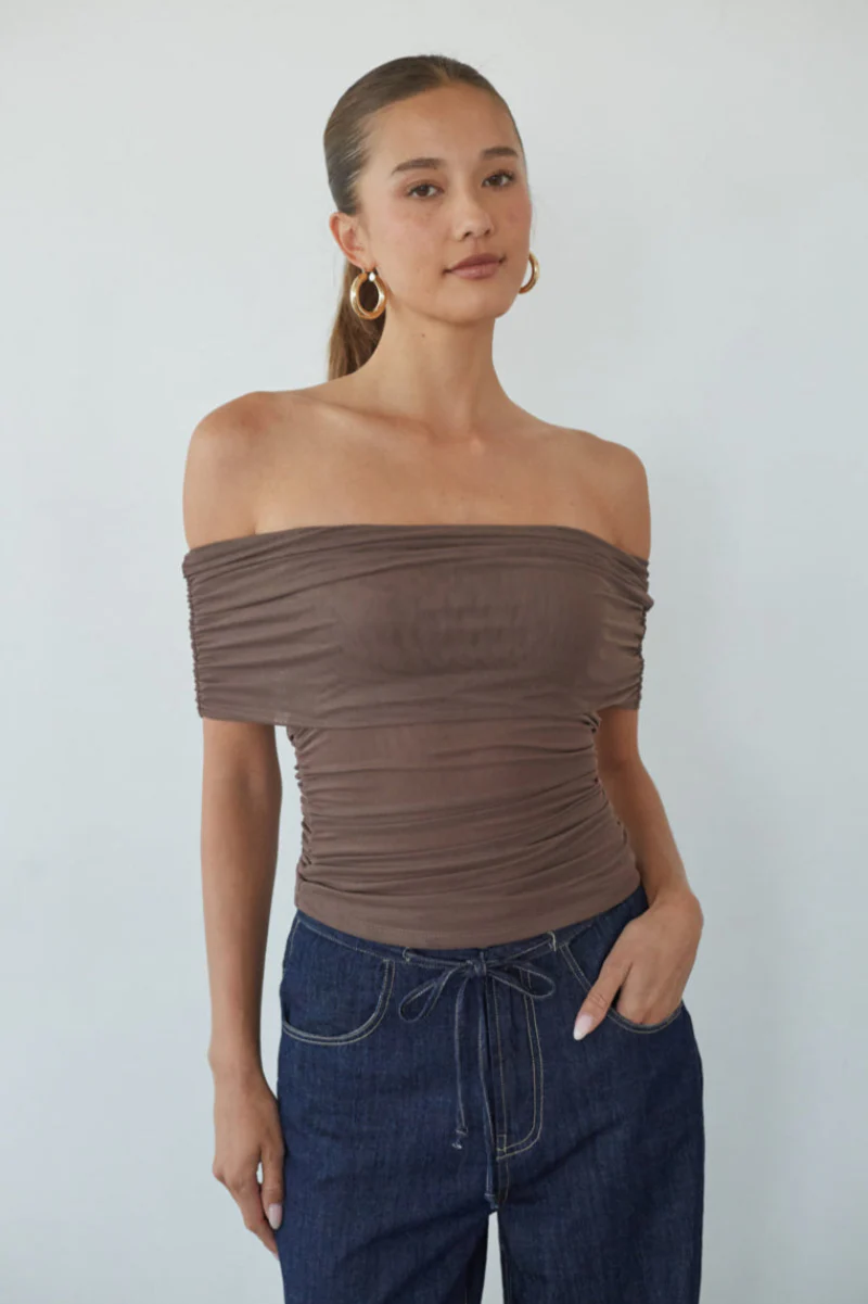 Vada Off the Shoulder Mesh Top