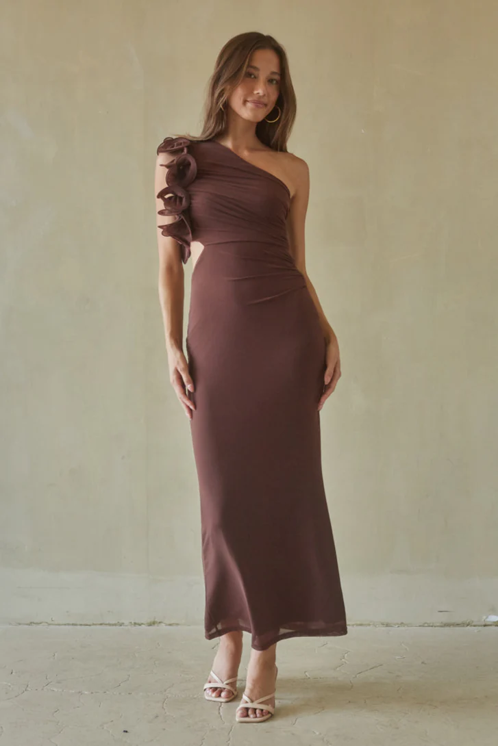 Echo One Shoulder Ruffle Maxi Dress