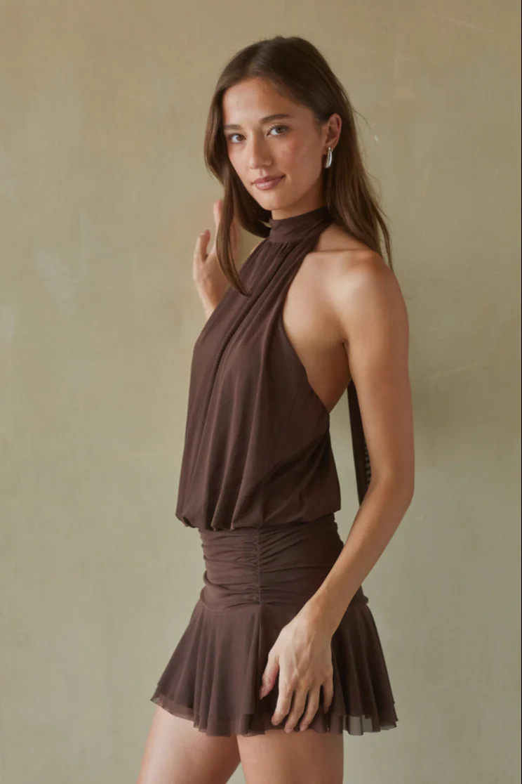 Journi High Neck Mesh Mini Dress