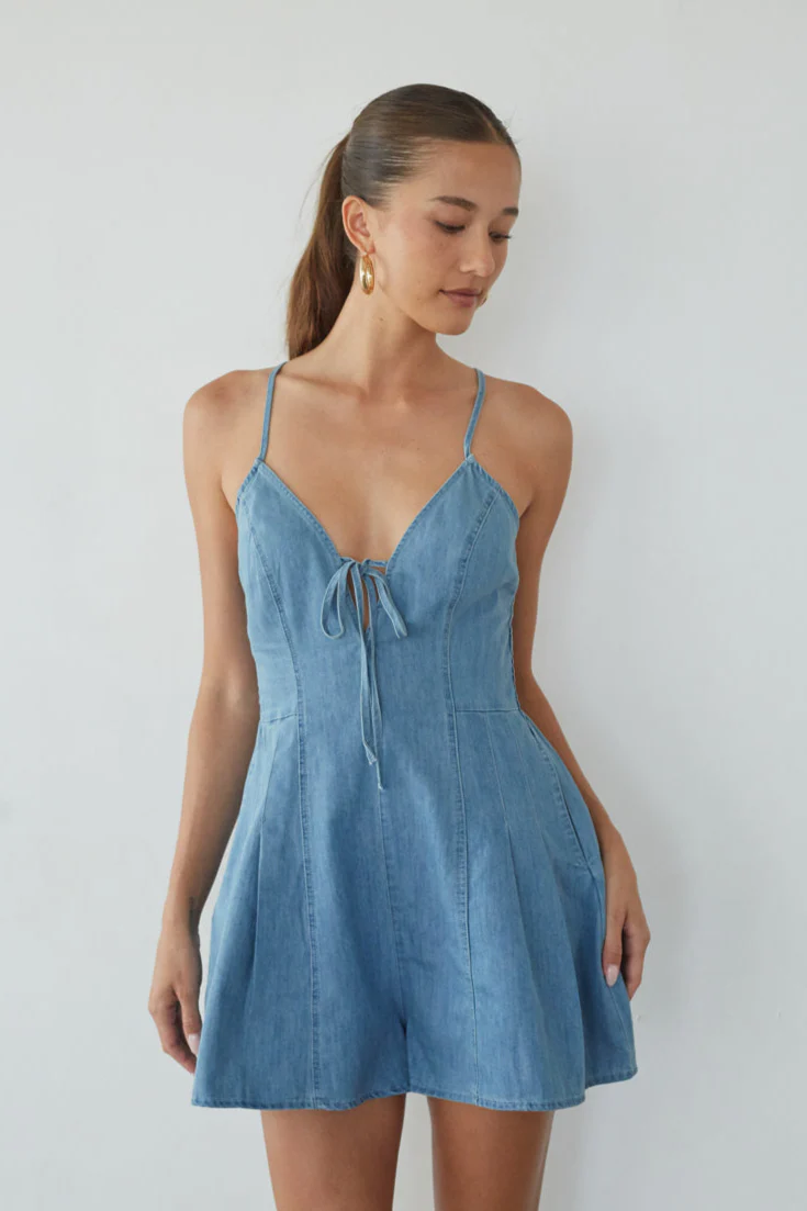 Bea Front Tie Denim Romper