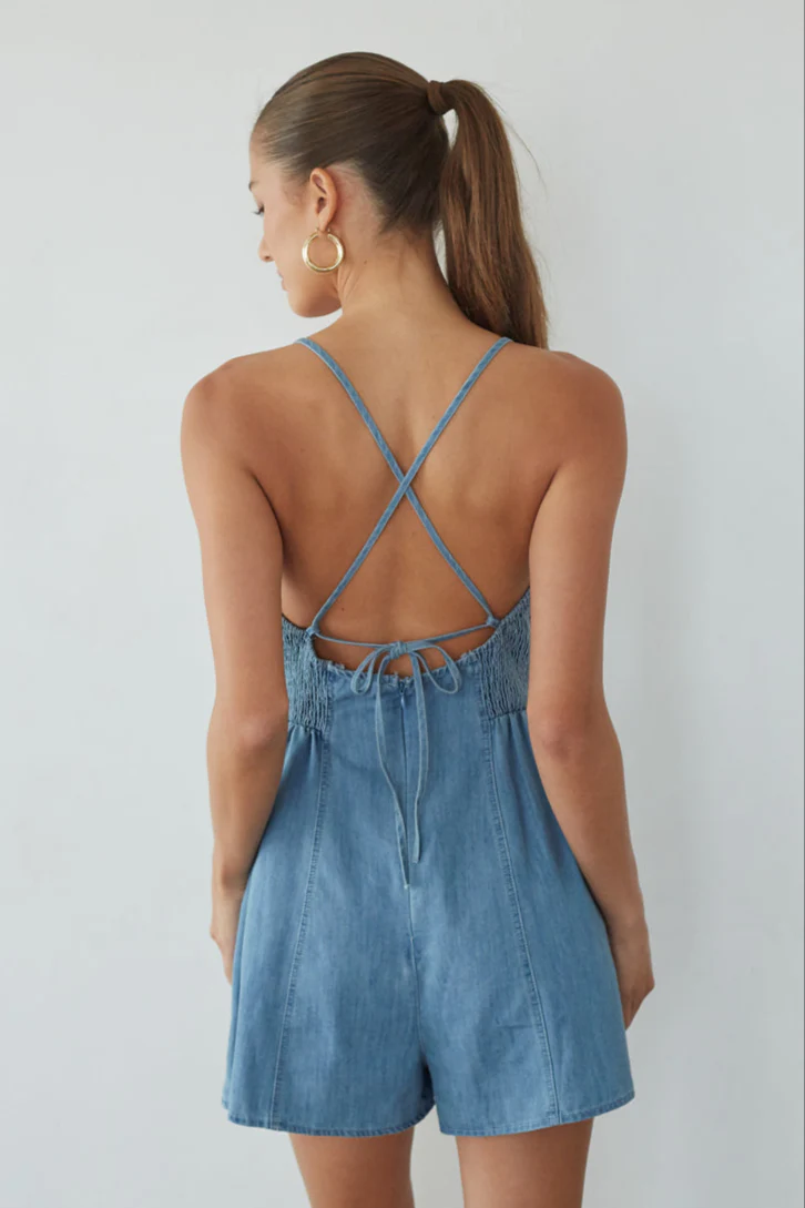 Bea Front Tie Denim Romper