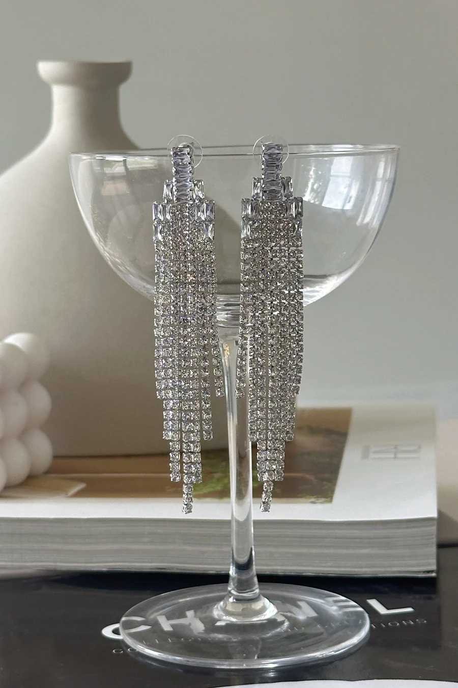 Serena Rhinestone Tassle Drop Studs