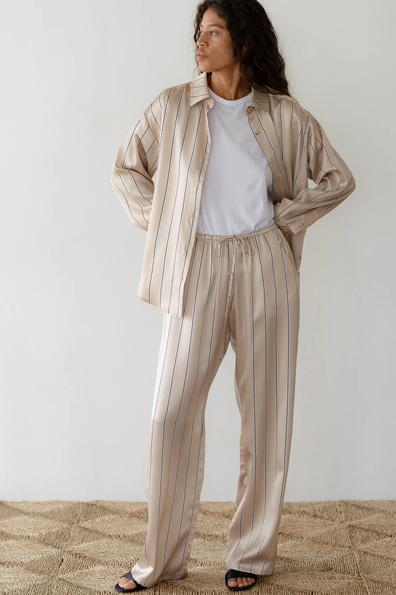 The Silk Pinstripe Drawstring Pant