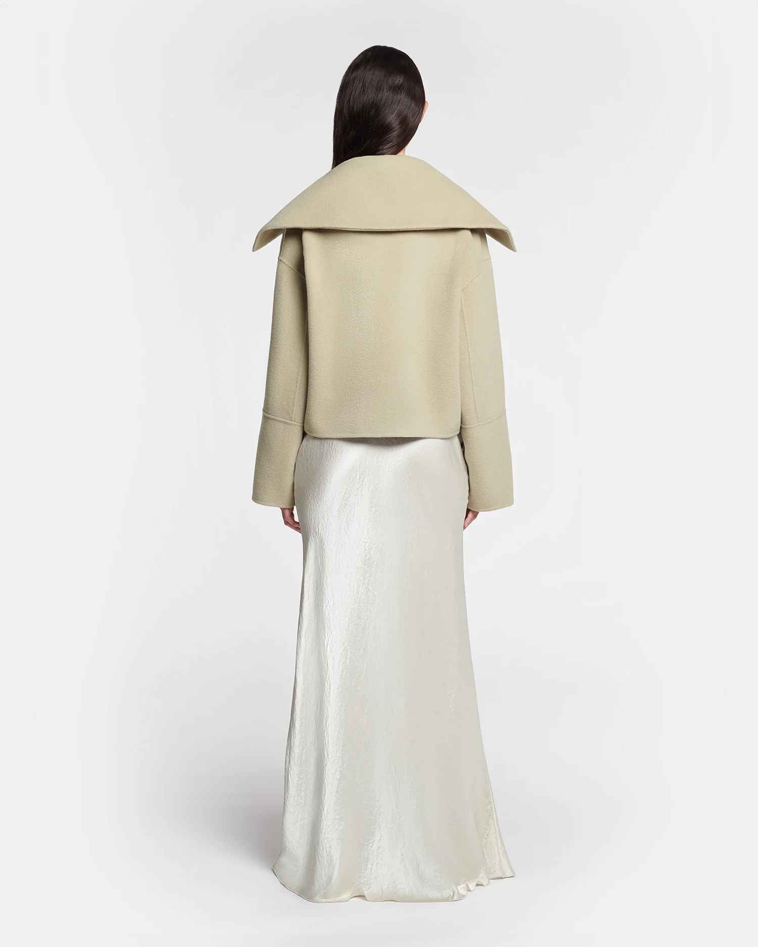 Fea - Crinkled-Satin Long Skirt - Ecru