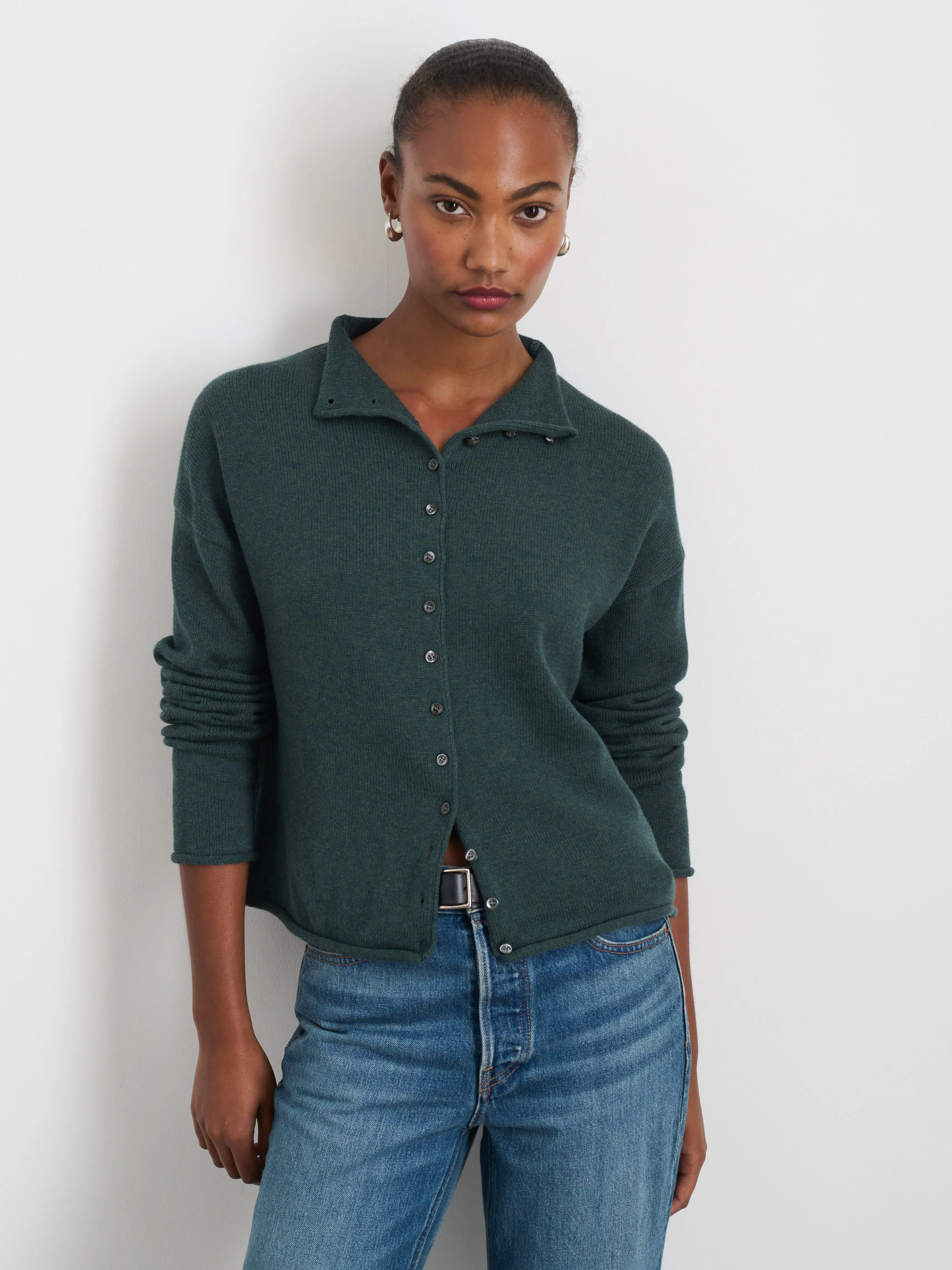 Taylor Rollneck Cardigan in Cotton Cashmere