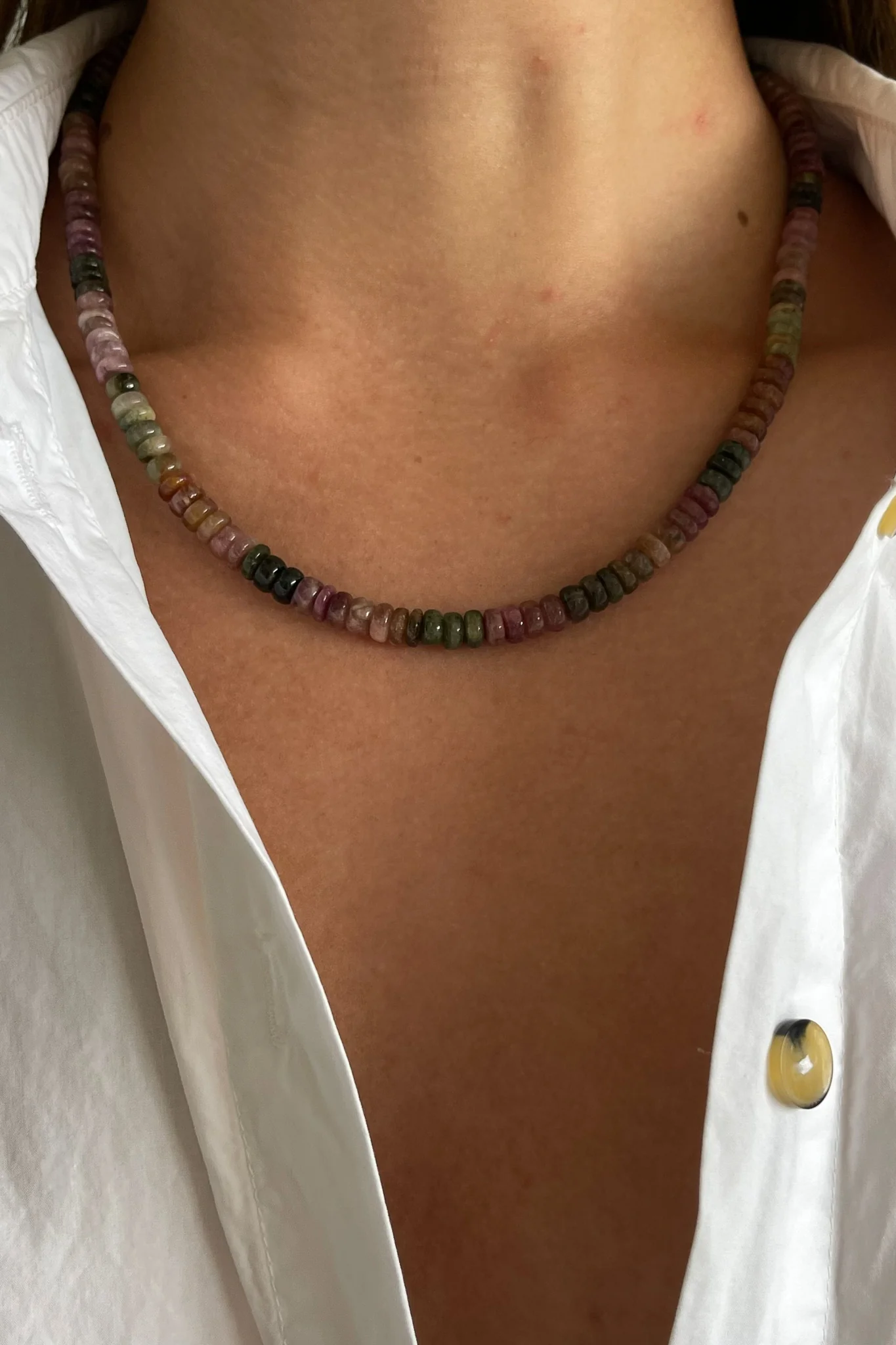 watermelon tourmaline rondelle necklace