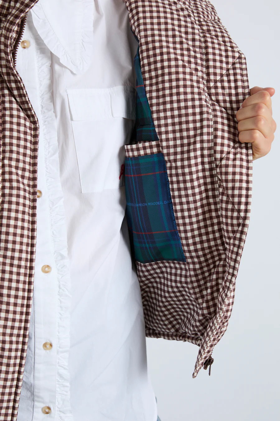 pre-order jennifer check puffer - chocolate gingham