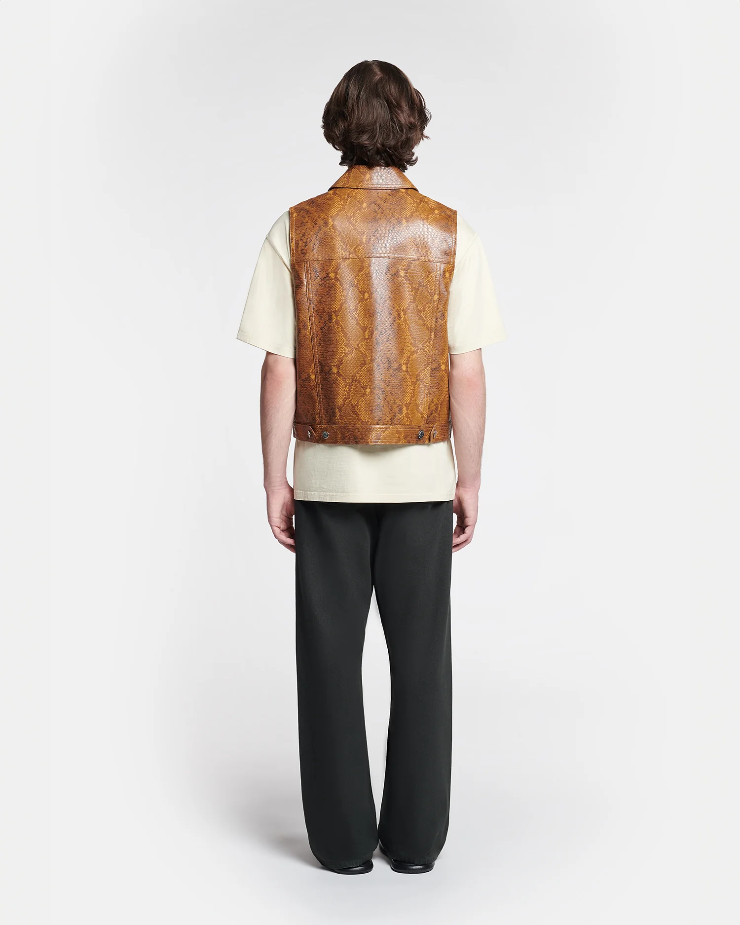 Egil - Faux Snake-Embossed Leather Vest - Cashew
