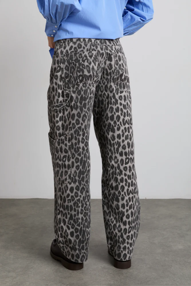 drew cargo jeans - leopard charcoal