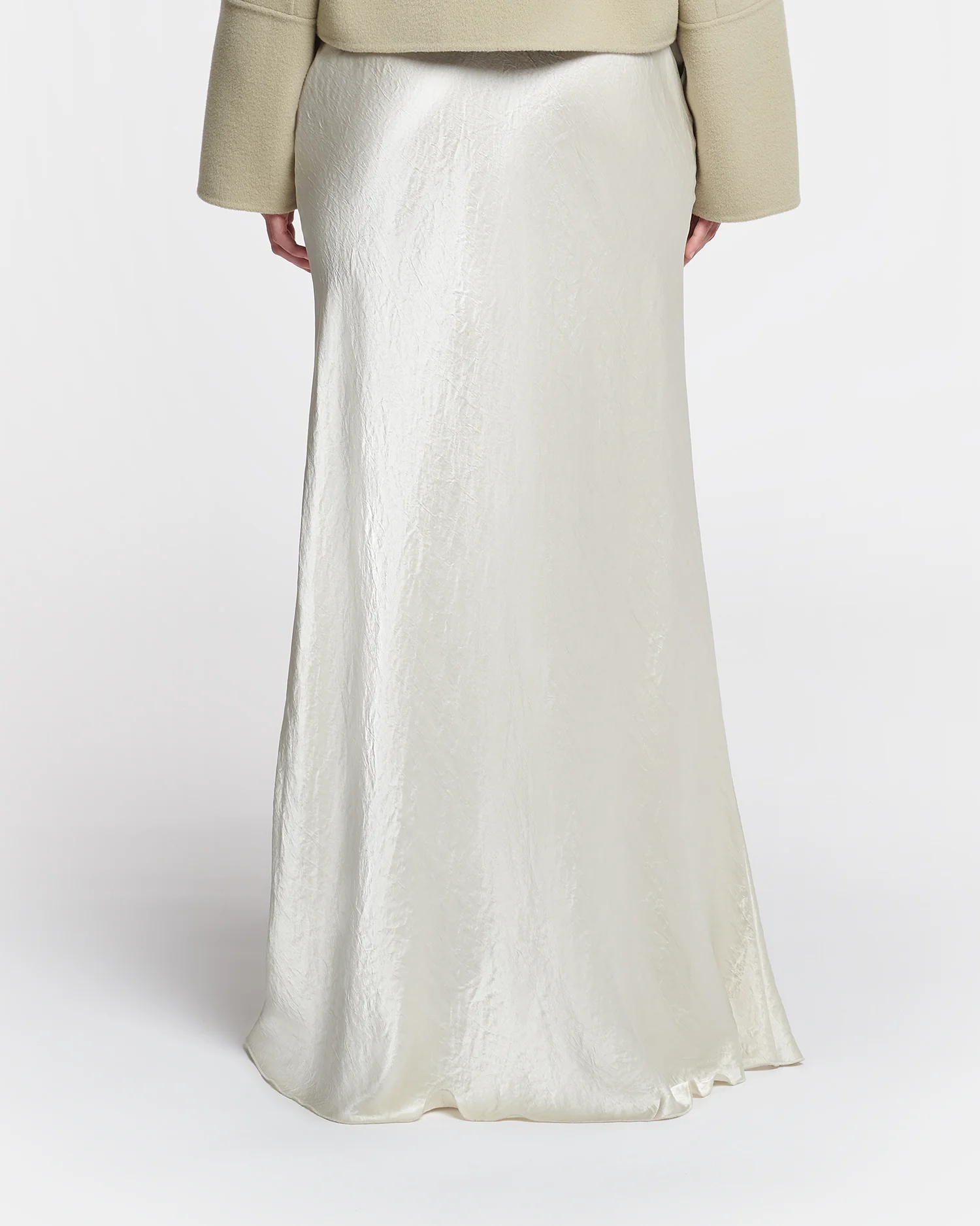 Fea - Crinkled-Satin Long Skirt - Ecru