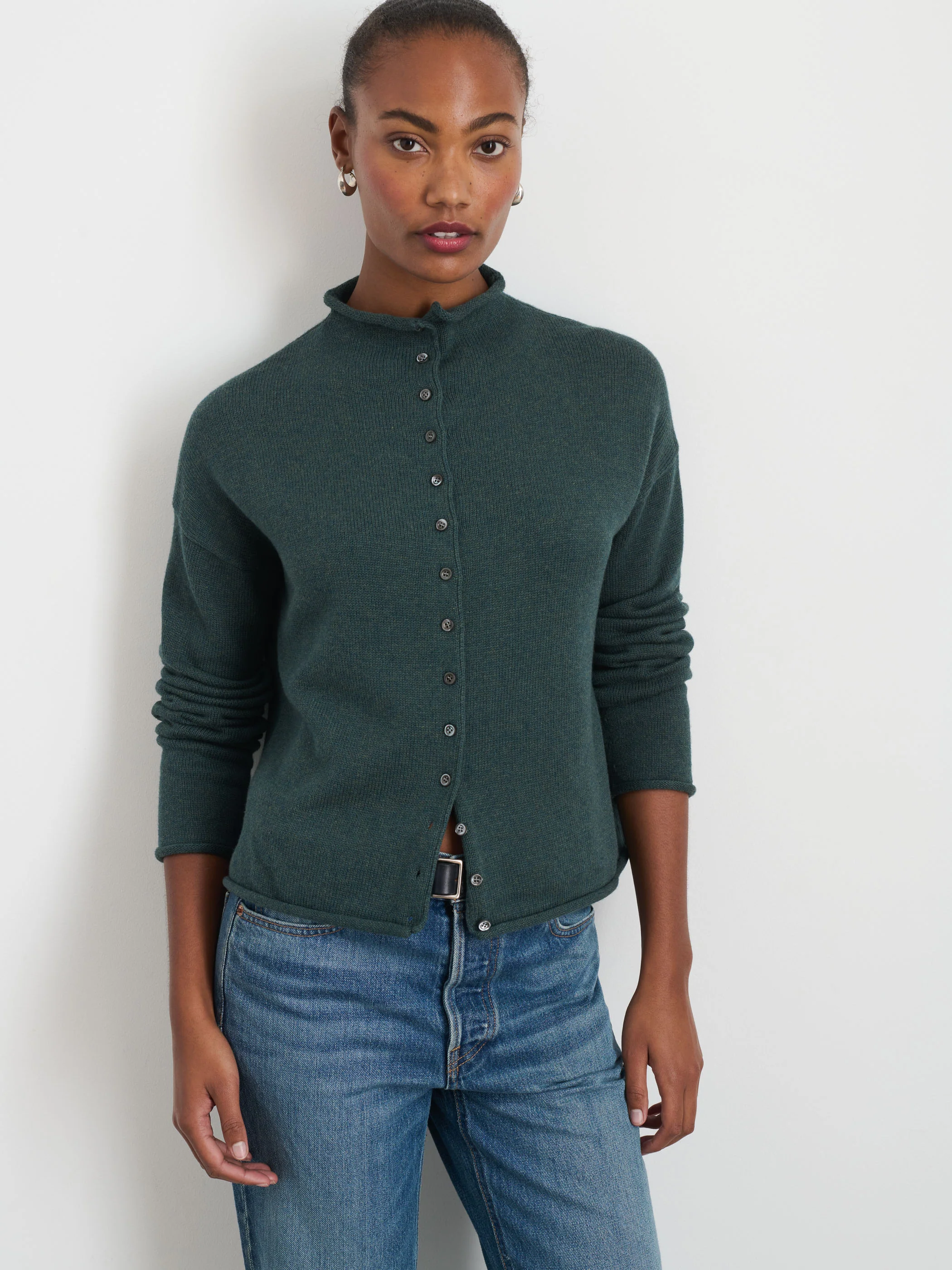 Taylor Rollneck Cardigan in Cotton Cashmere