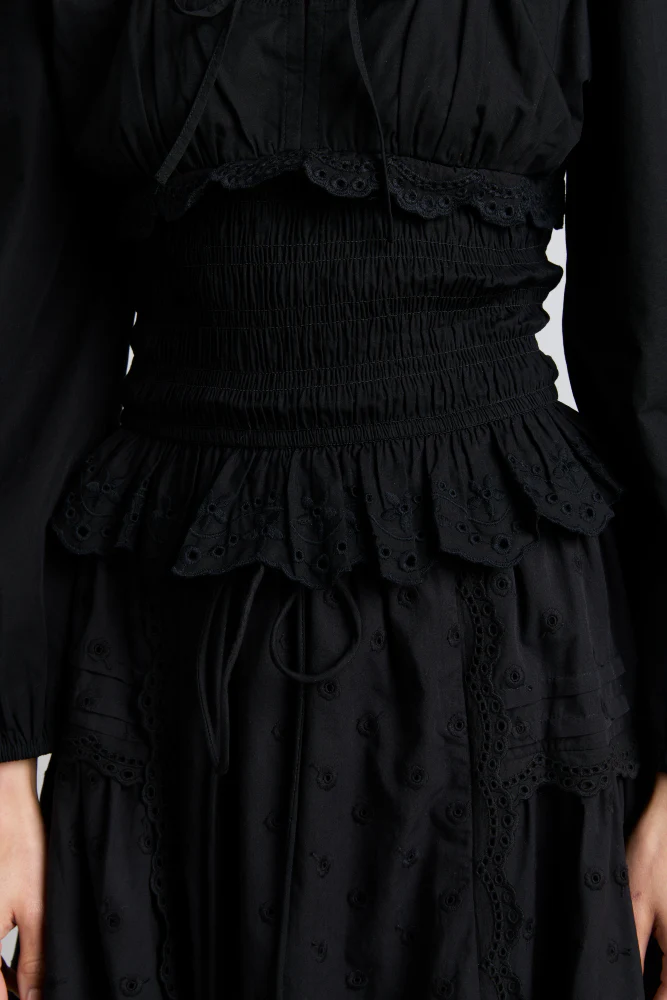 agatha embroidered midi skirt - black