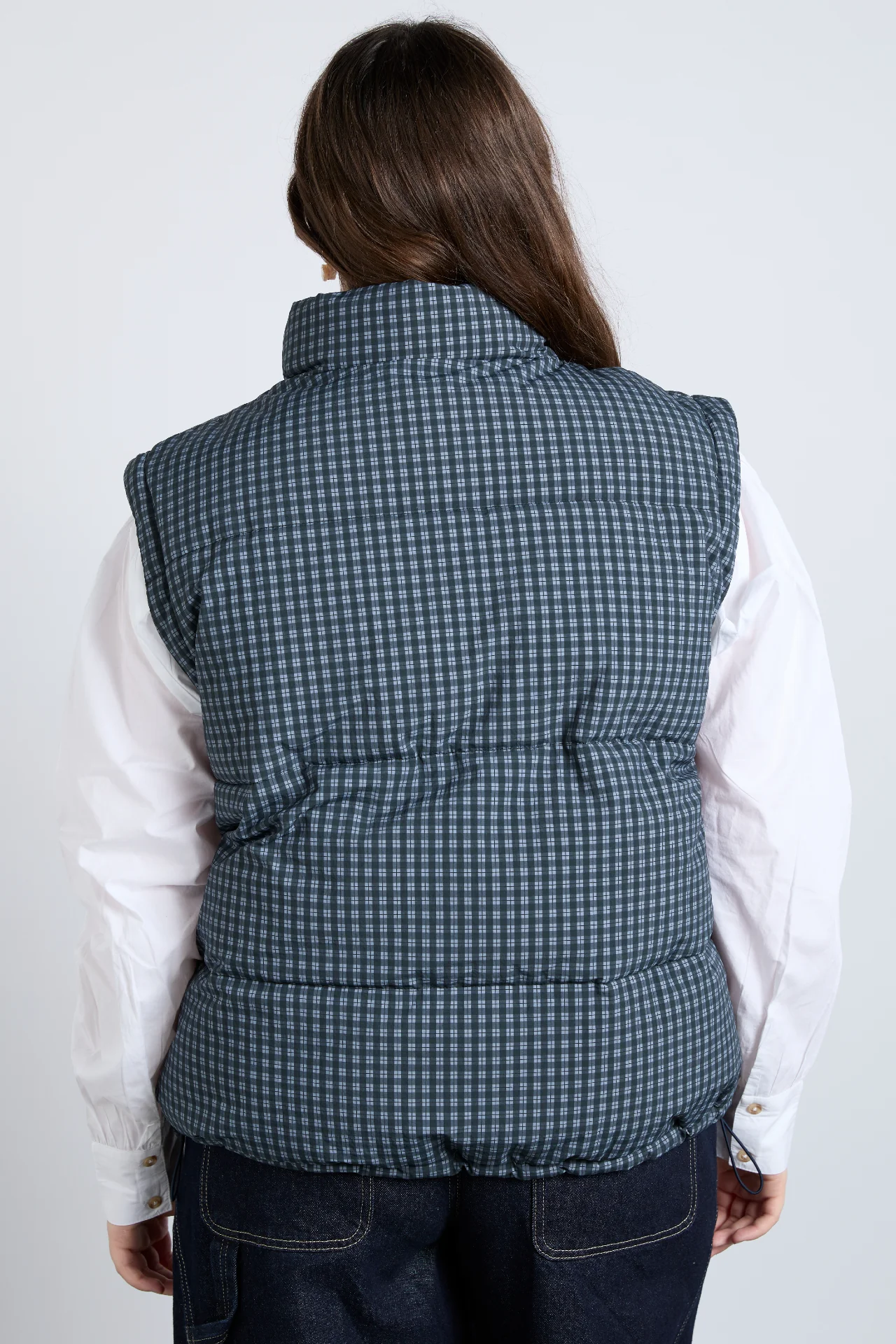 pre-order pearl check puffer - navy gingham