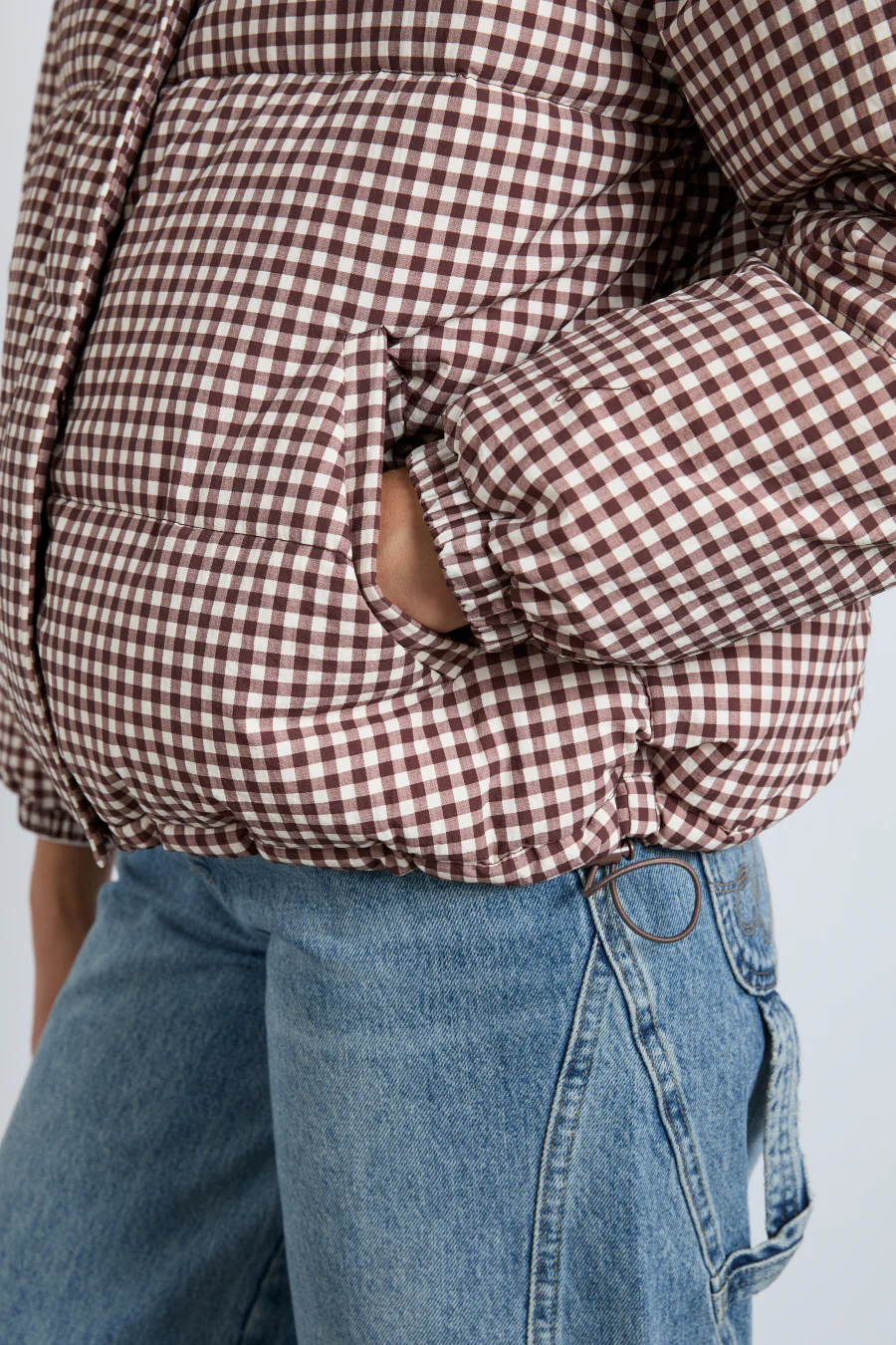 pre-order jennifer check puffer - chocolate gingham