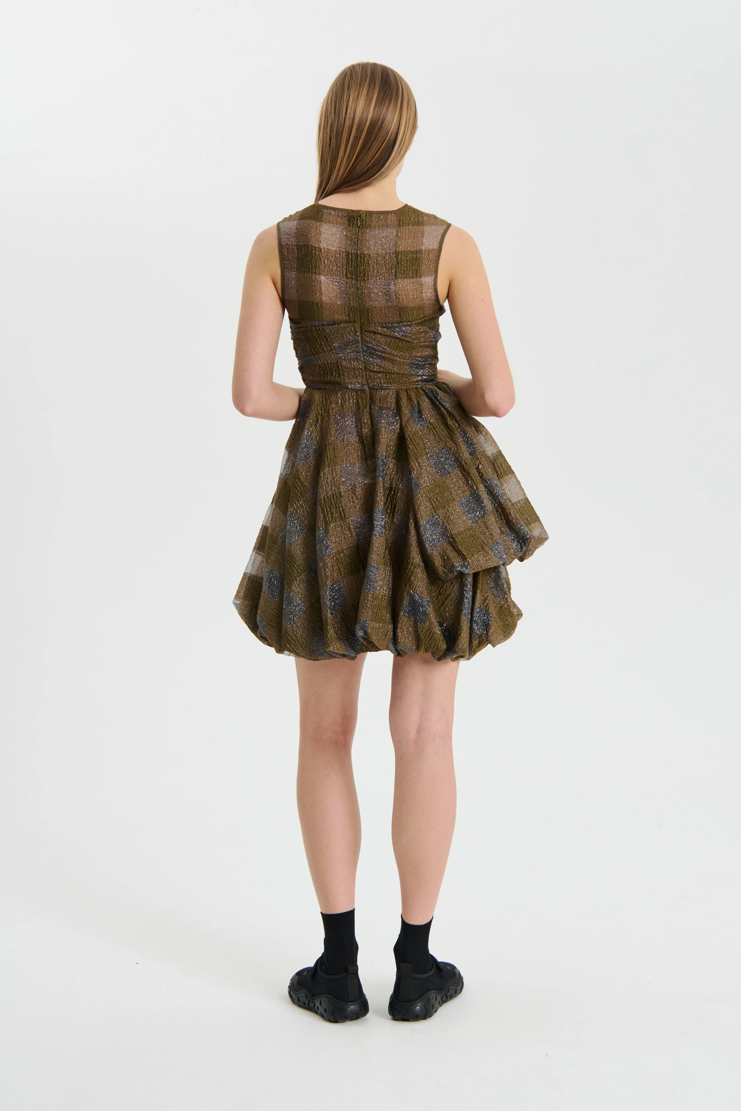 OLIVIA | DRESS GINGHAM JACQUARD BROWN