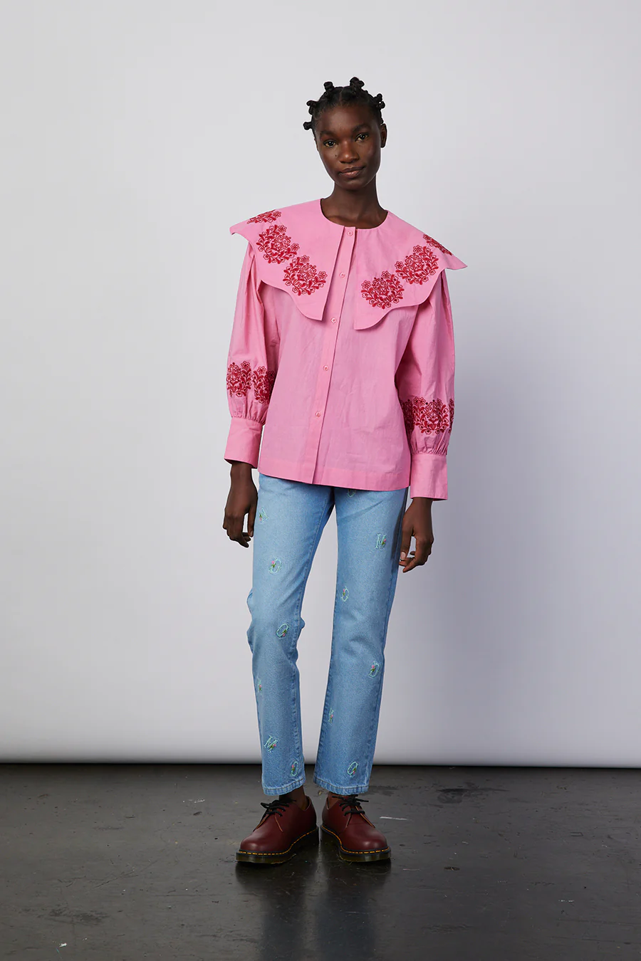 romeo organic cotton broderie blouse - pink