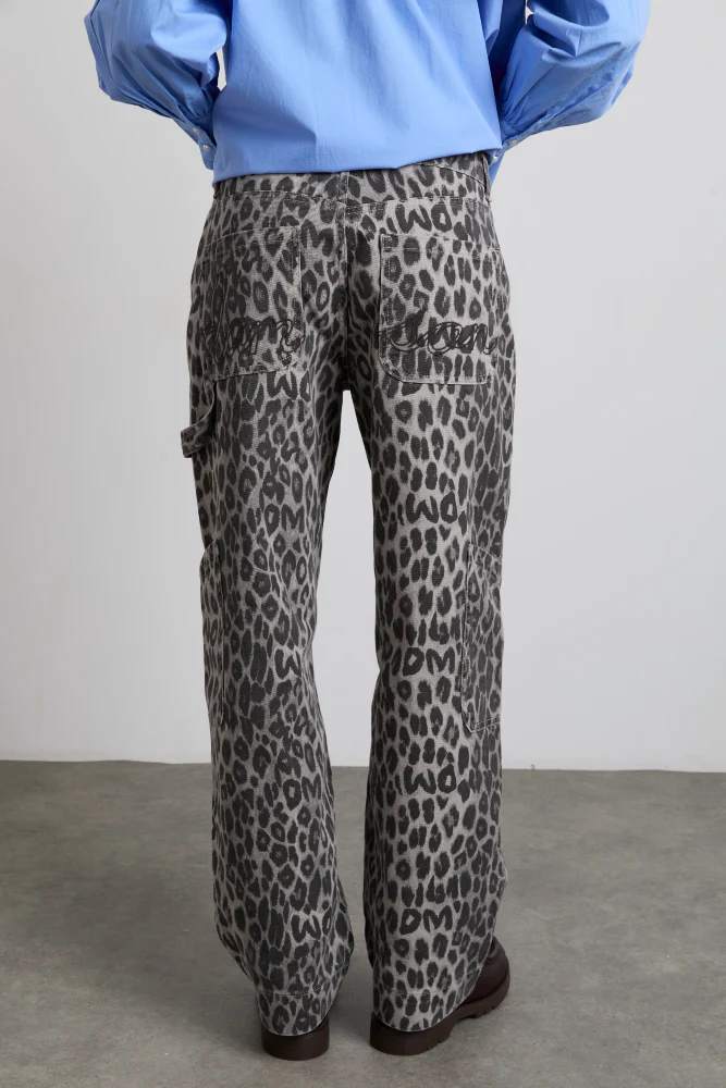 drew cargo jeans - leopard charcoal