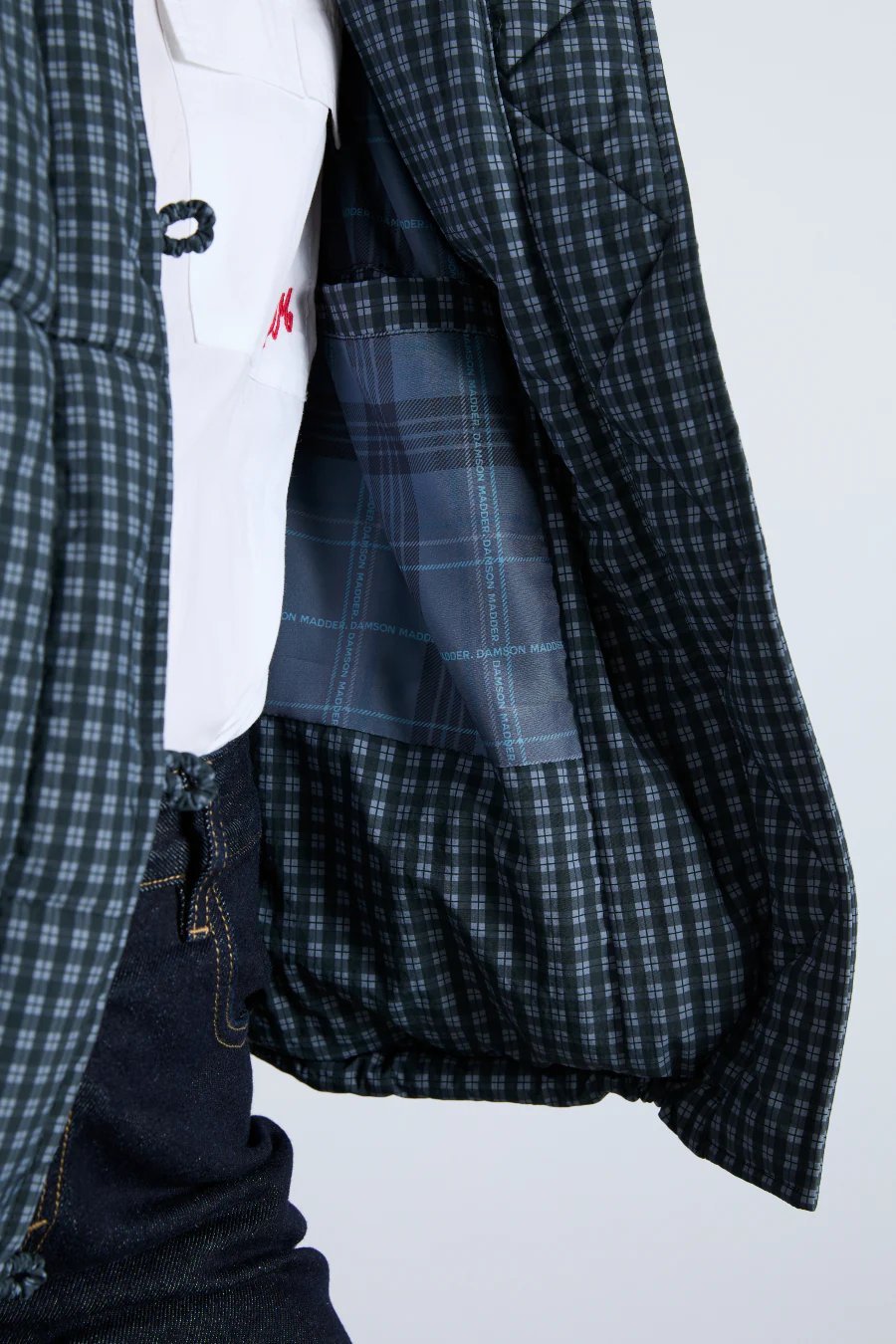 pre-order pearl check puffer - navy gingham