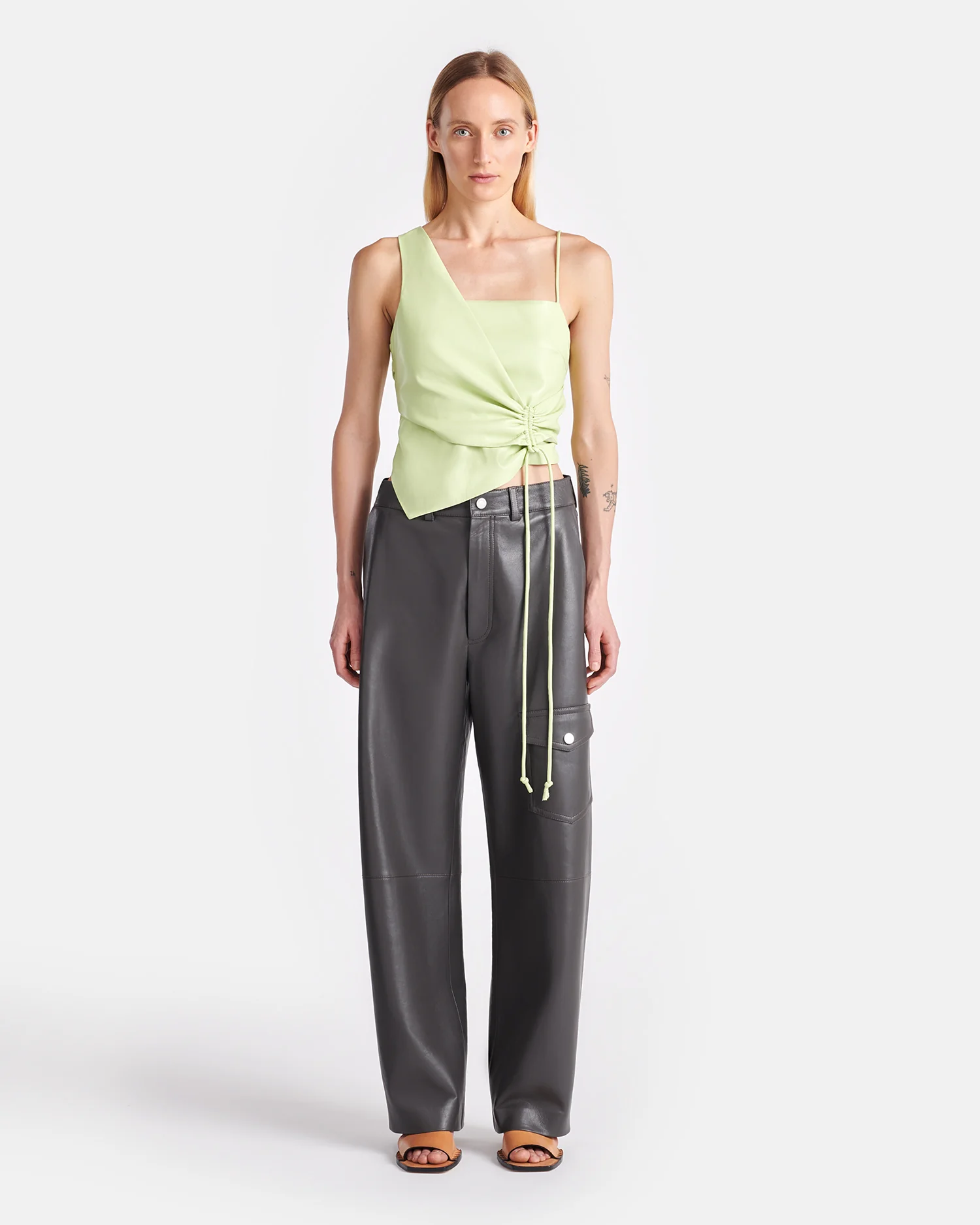 Chudel - Asymmetric Okobor™ Alt-Leather Top - Shadow Lime