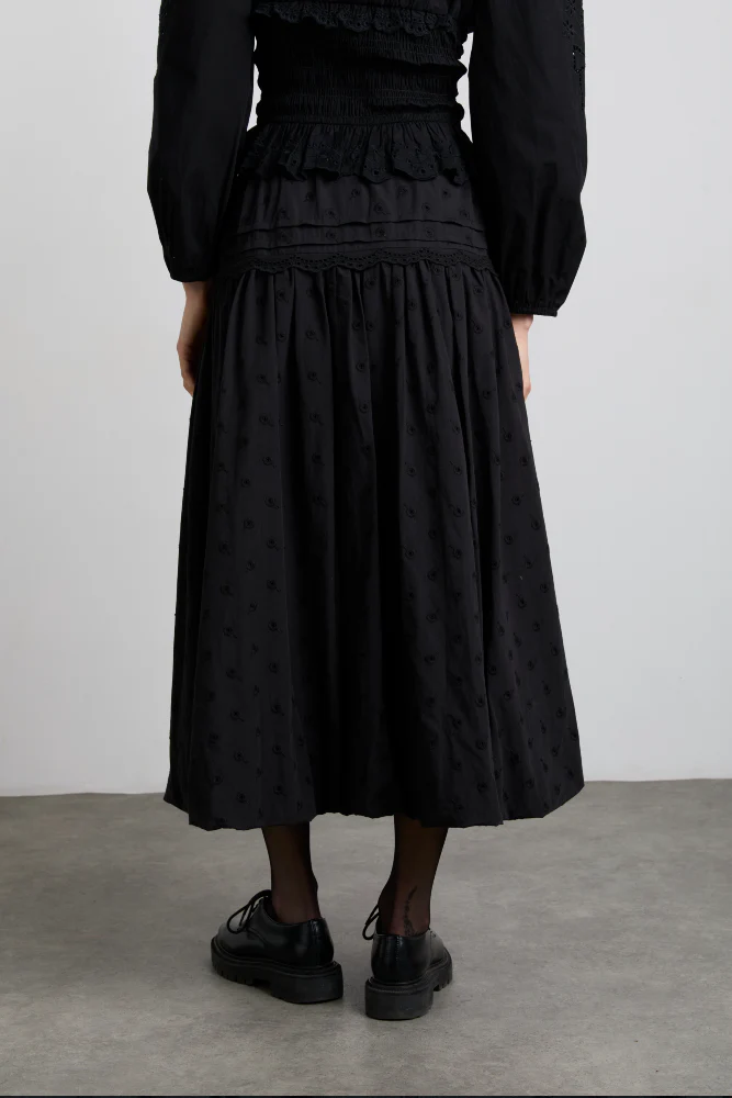 agatha embroidered midi skirt - black