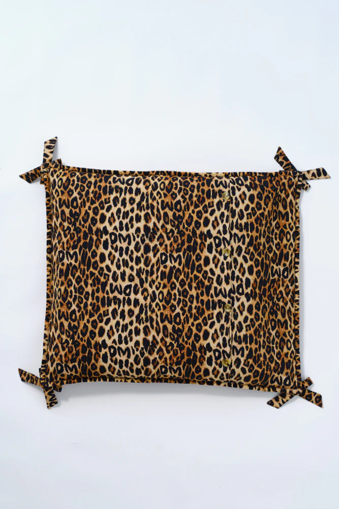 floor cushion pet bed - leopard print with bow detail