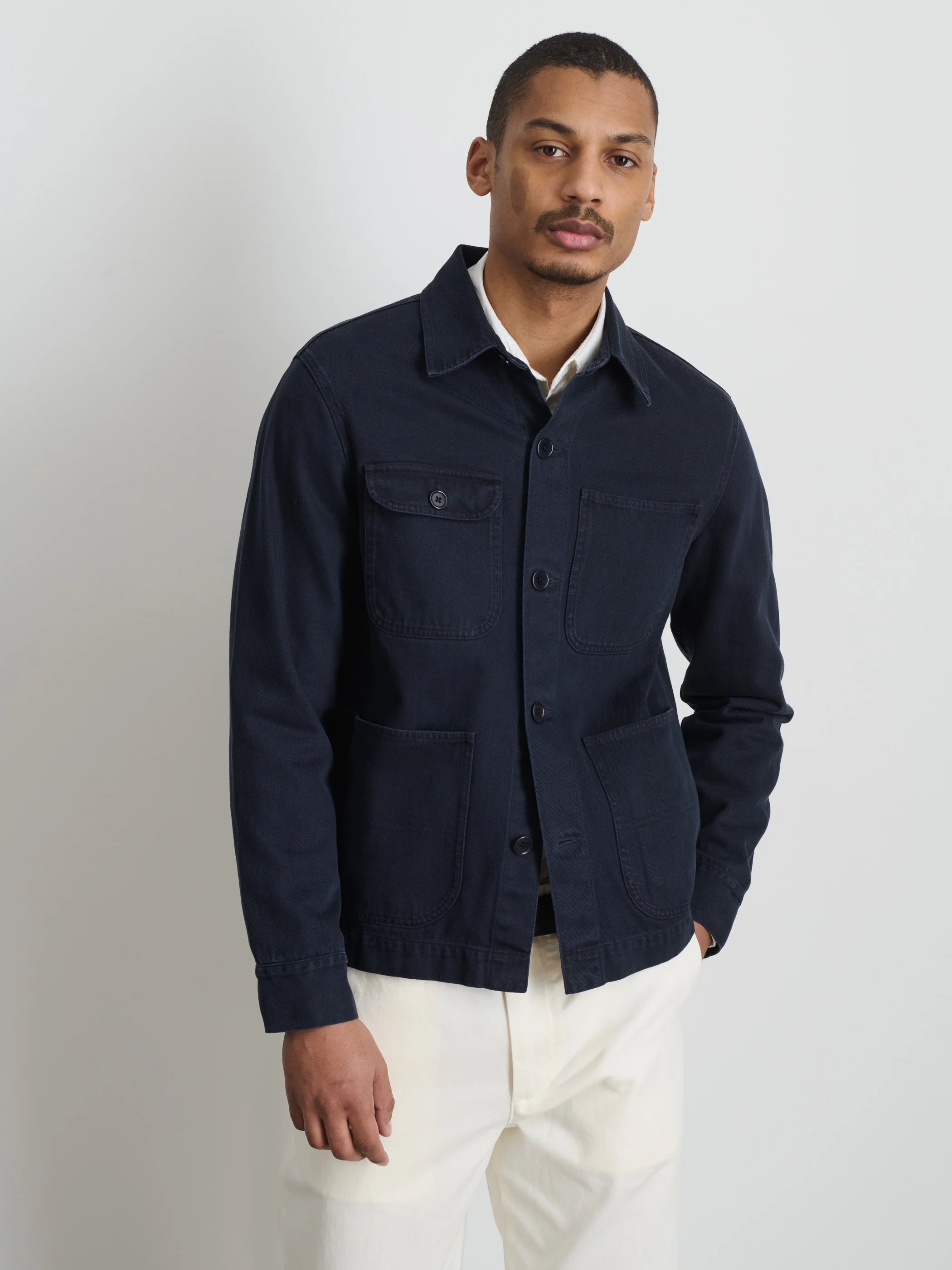 Garment Dyed Work Jacket in Recycled Denim