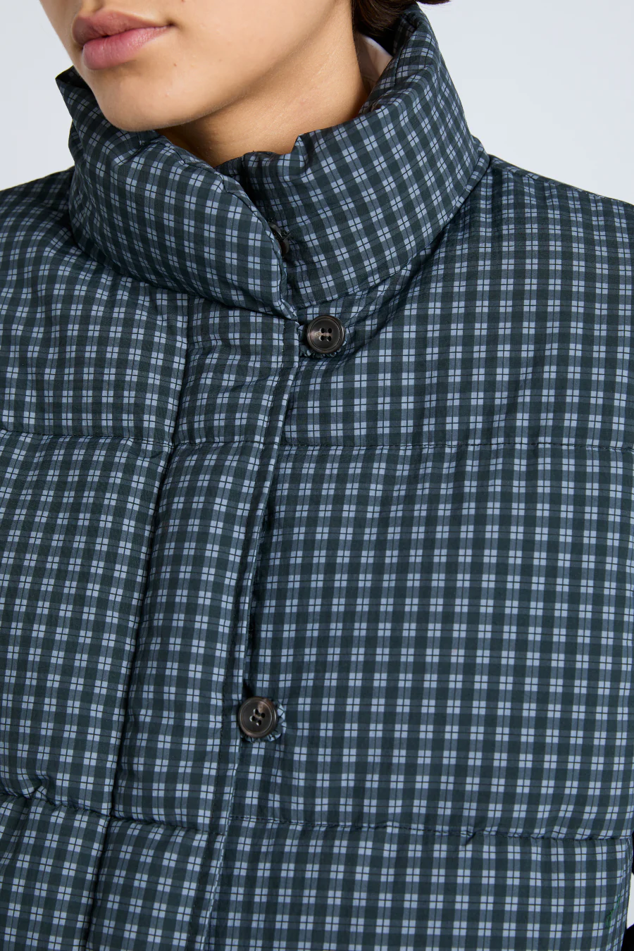 pre-order pearl check puffer - navy gingham