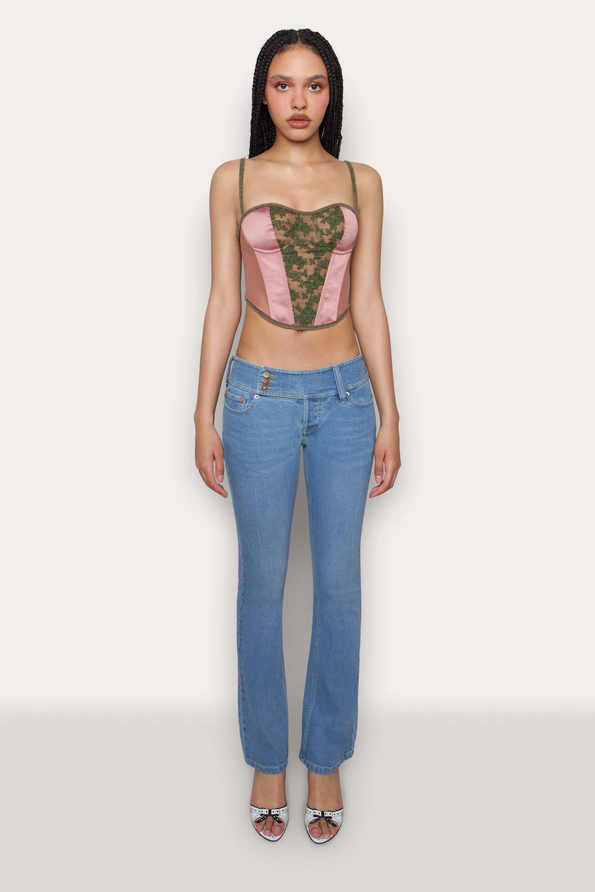 Satin Lace Panel Bustier Corset