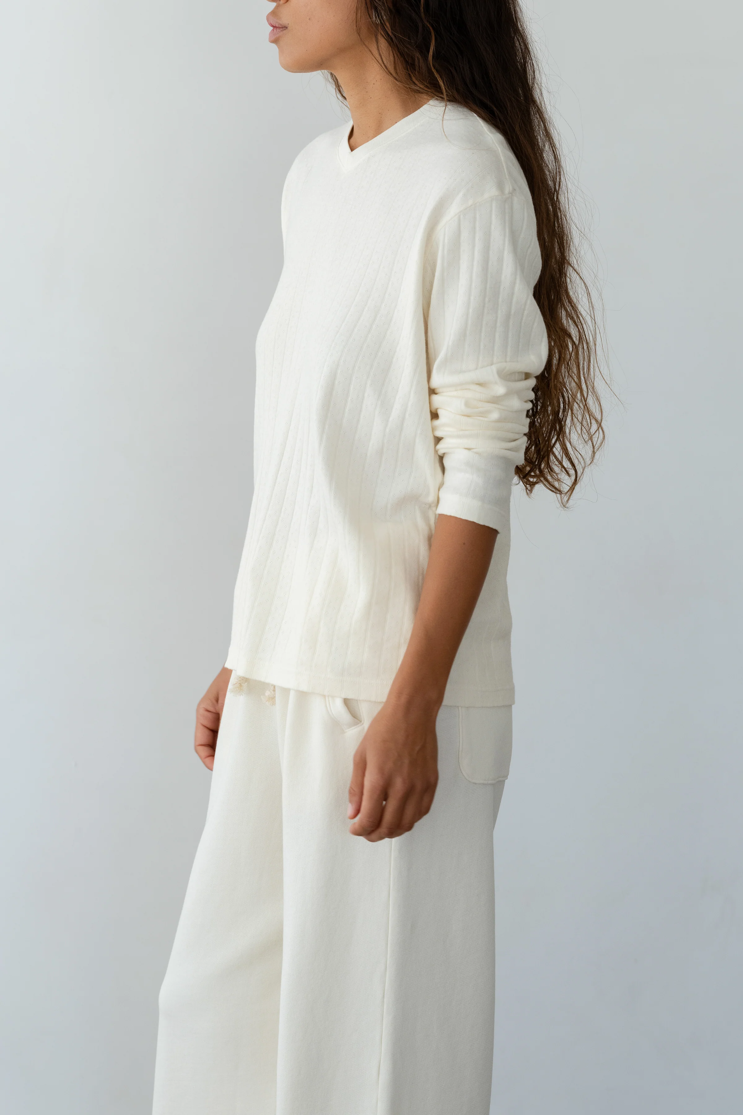 The Pointelle V-Neck Long Sleeve