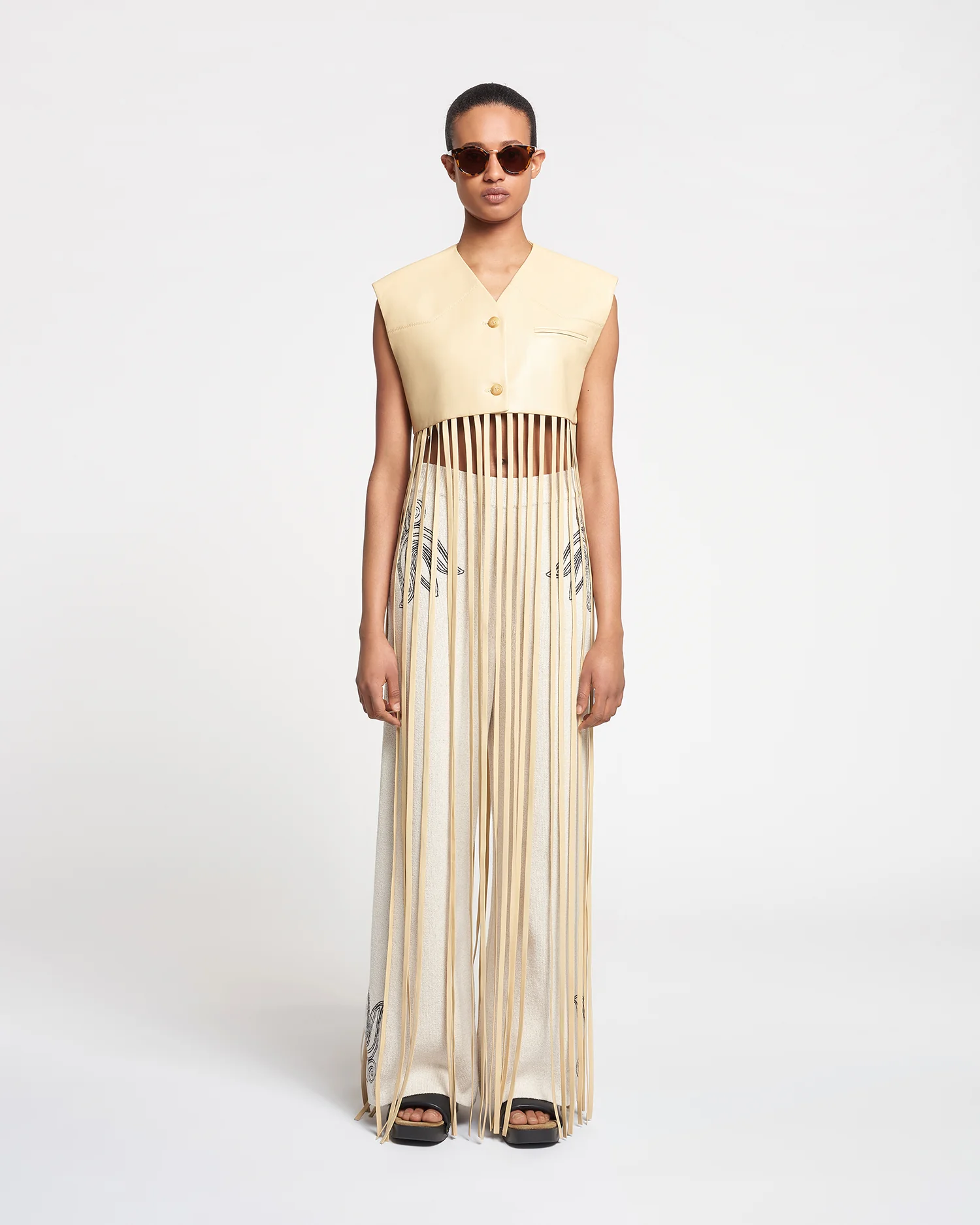 Derora - Fringed Regenerated Leather Vest - Vintage creme