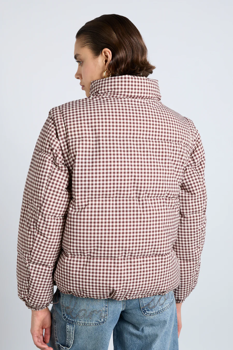 pre-order jennifer check puffer - chocolate gingham
