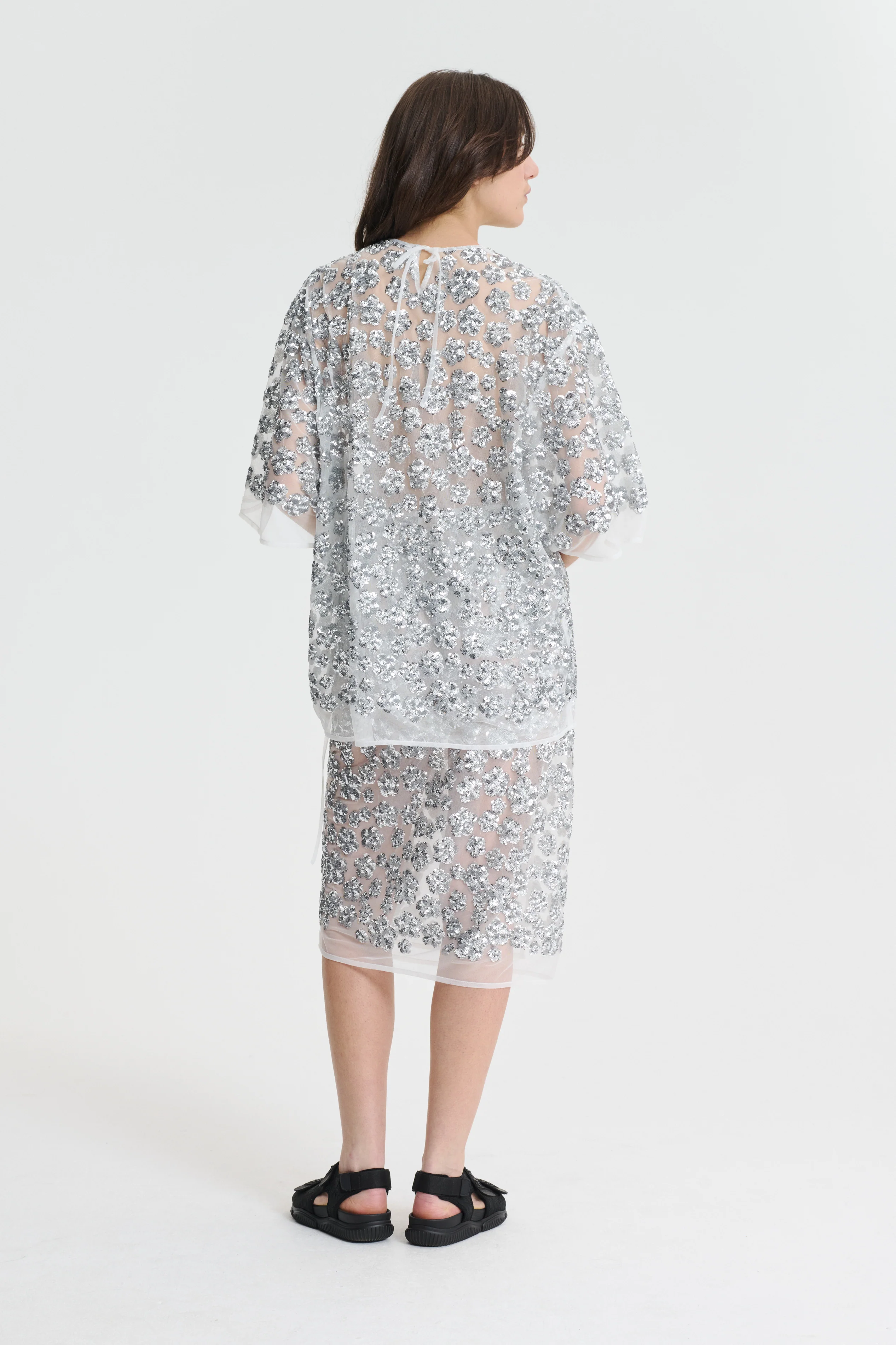 ARIANA | SKIRT UME FLORAL SEQUINS SILVER