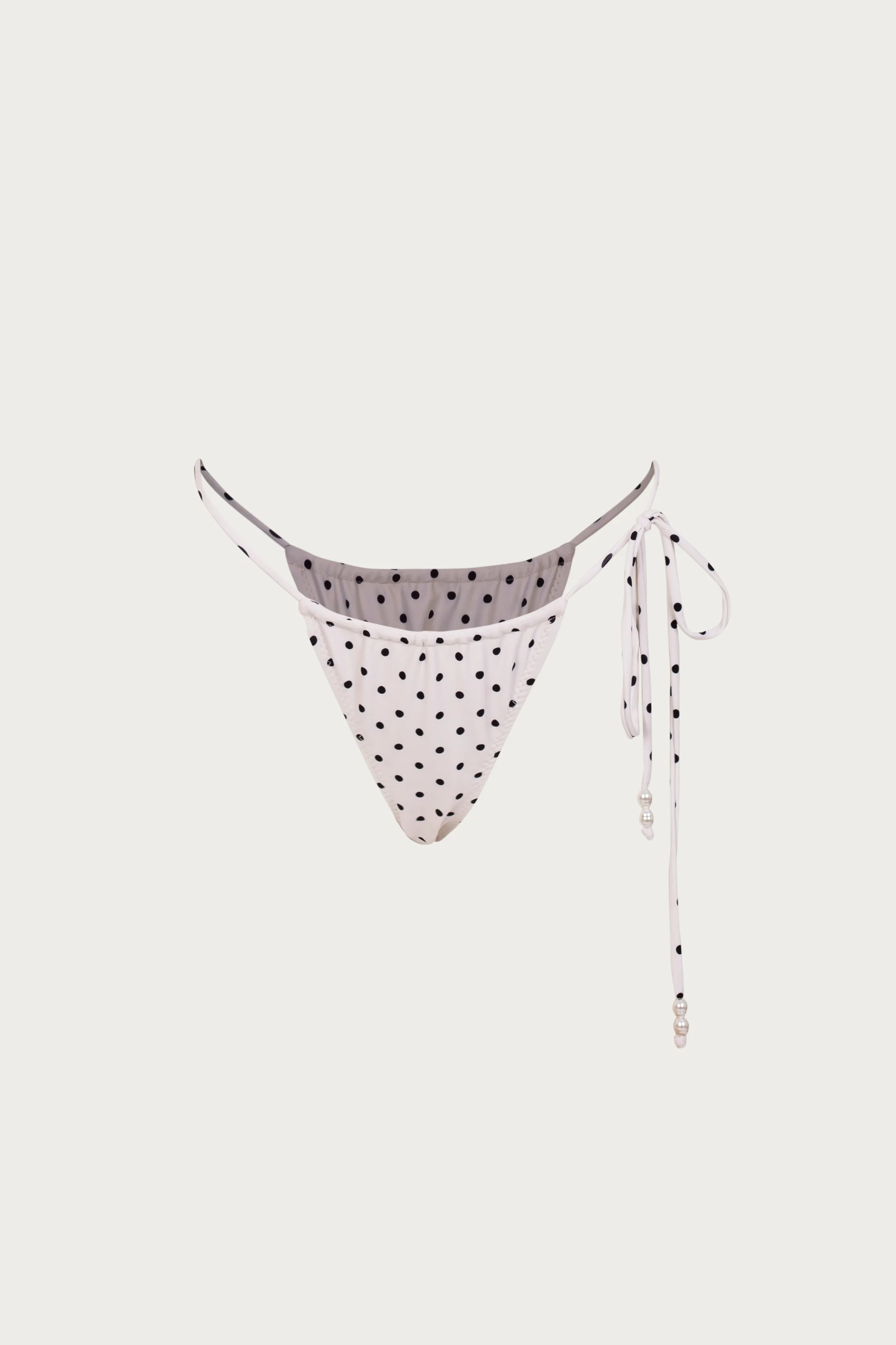 Beaded String Bottom (Cream Black Polka Dot)