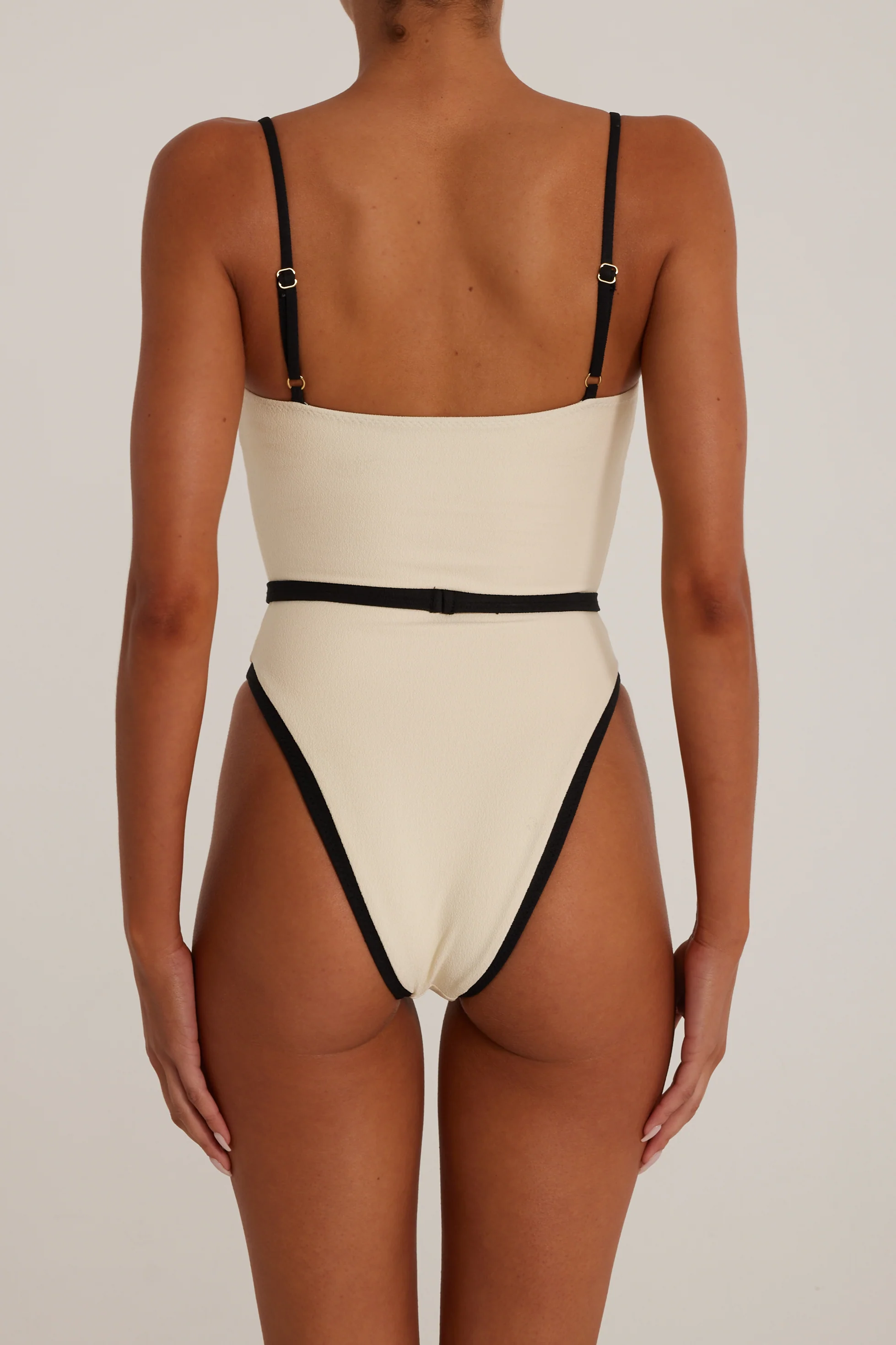 Belted One Piece (Faux Suede Cream/Black)