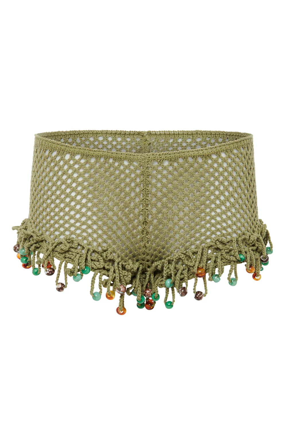 Green Canary Knit Shorts with Beaded Trim