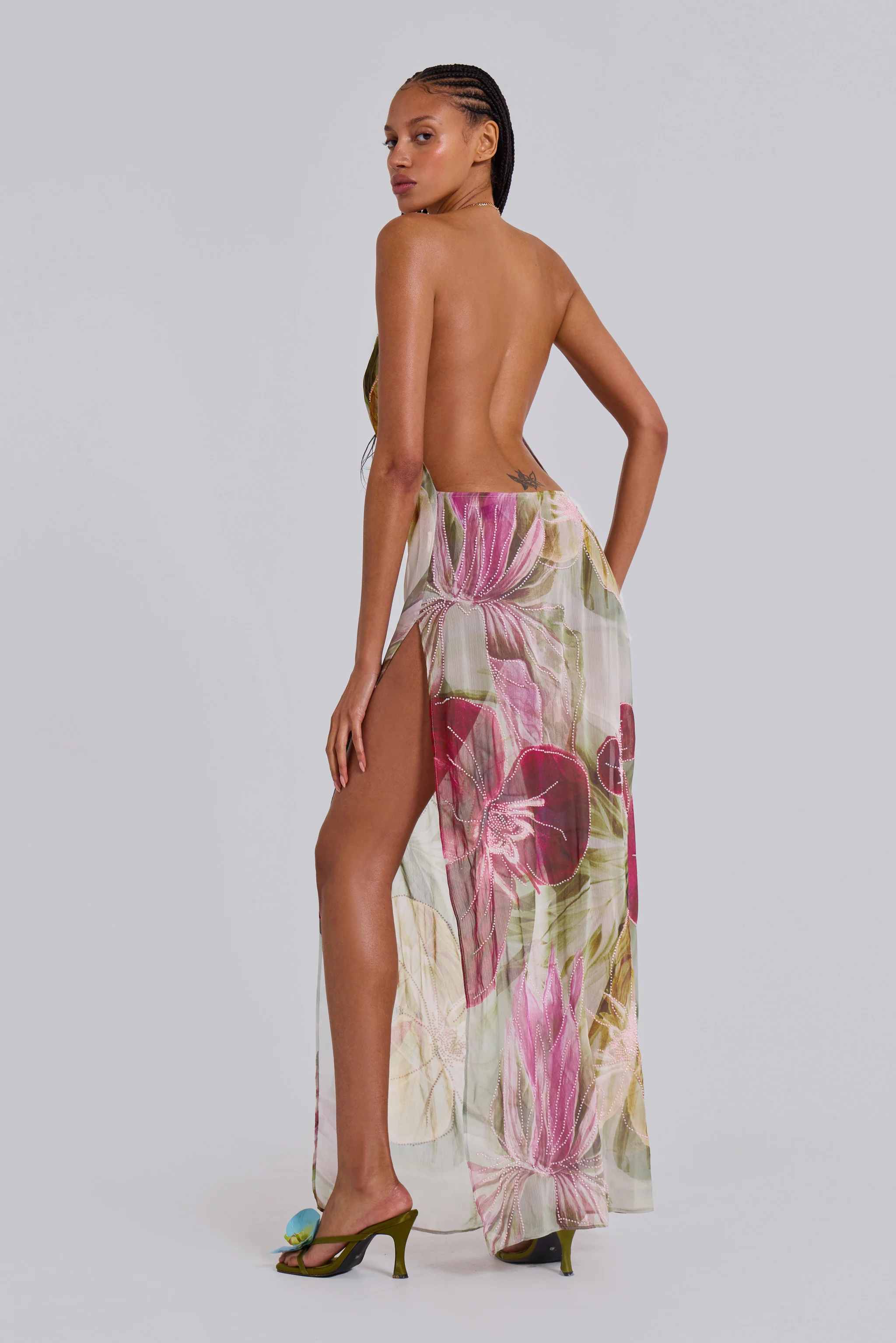 Dahlia Hand-Beaded Backless Chiffon Maxi Dress