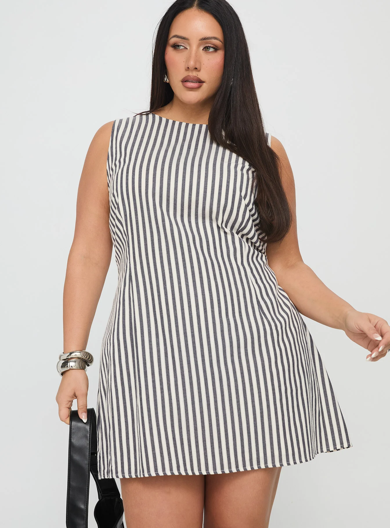 Alfalfa Shift Mini Dress Grey Stripe Curve
