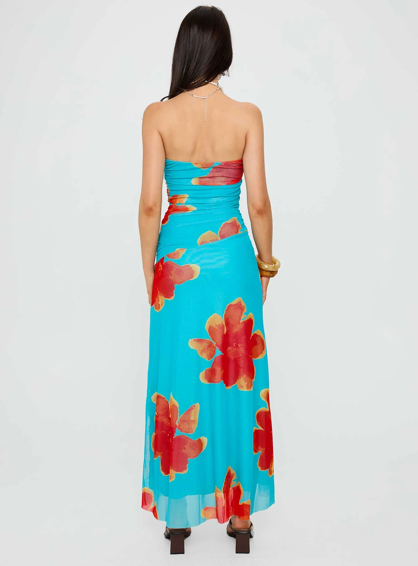 Katara Strapless Maxi Dress Blue / Orange Floral