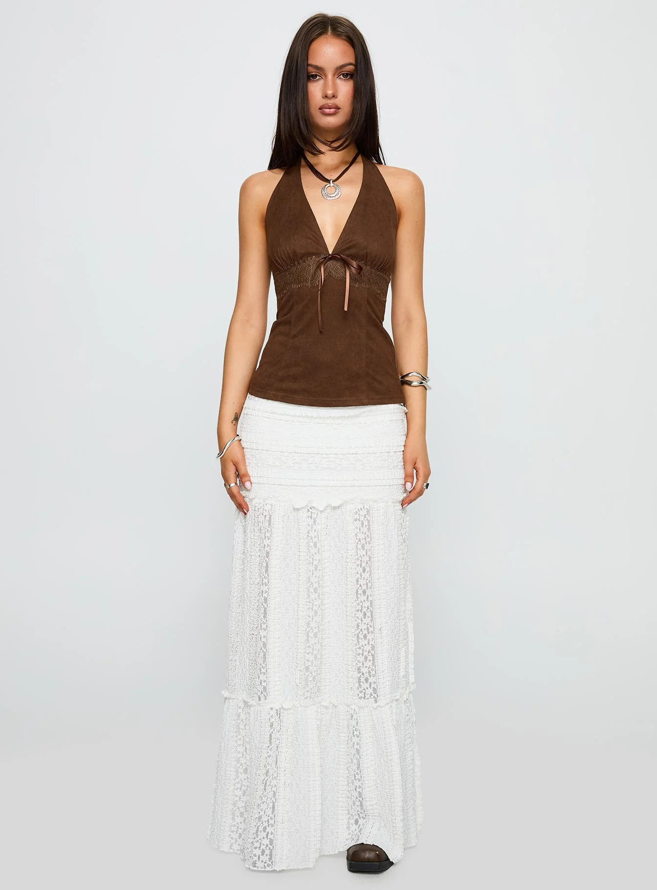 Dance For You Faux Suede Halter Top Brown